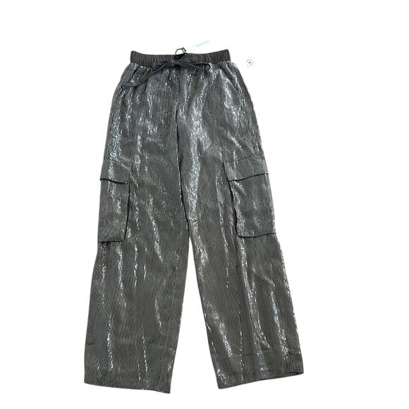 NWT Sanctuary Gray Sequin Drawstring Cargo Pants - Picture 1 of 4